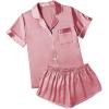 imageEkouaer Womens Silk Satin Pajamas Short Sleeve Sleepwear Soft Button Down Loungewear 2 Piece PJS Shorts Set SXXLDusty Rose