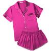 imageEkouaer Womens Silk Satin Pajamas Short Sleeve Sleepwear Soft Button Down Loungewear 2 Piece PJS Shorts Set SXXLHot Pink