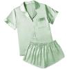 imageEkouaer Womens Silk Satin Pajamas Short Sleeve Sleepwear Soft Button Down Loungewear 2 Piece PJS Shorts Set SXXLIce Green