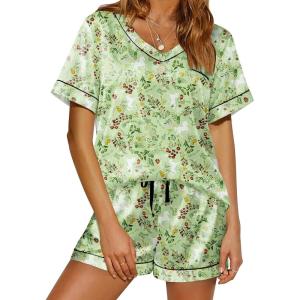 imageEkouaer Silk Pajama for Women Short Sleeve Satin Pj Set Two Piece Soft Sleepwear Loungewear SXXLUnicorn Garden