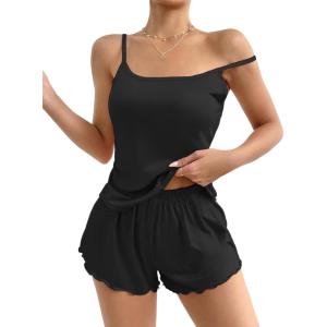 imageEkouaer Womens Cami Pajama Sets 2 Piece Cute Print Pjs Soft Tank Top ampamp Elastic Waist Shorts Camisole Lounge SetBlack