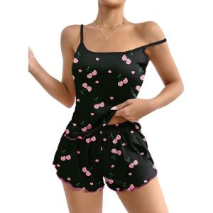 imageEkouaer Womens Cami Pajama Sets 2 Piece Cute Print Pjs Soft Tank Top ampamp Elastic Waist Shorts Camisole Lounge SetPink Cherry