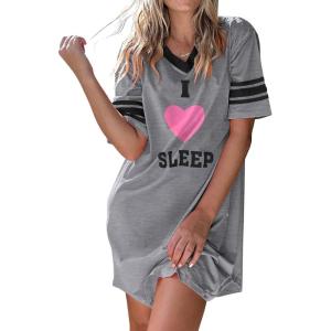 imageEkouaer Womens Nightgown Cotton Sleepwear Short Sleeve Sleep Shirt V Neck Color Block NightshirtCi Love Sleep Grey