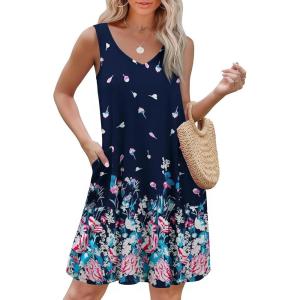 imageEkouaer Womens Nightgown Sleeveless Nightshirt V Neck Chemise Soft Print Night Dress Sleepwear with PocketsBlue Sapphire