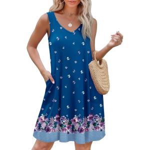 imageEkouaer Womens Nightgown Sleeveless Nightshirt V Neck Chemise Soft Print Night Dress Sleepwear with PocketsTeal Floral Paisley
