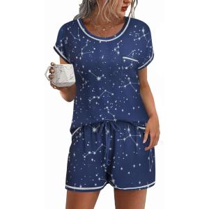 imageEkouaer Womens Pajama Sets 2 Piece Soft Short Sleeve Top and Shorts Sleepwear Round Neck Pjs Lounge Set with PocketsNavy Blue Stars