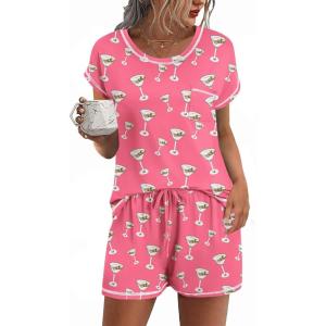 imageEkouaer Womens Pajama Sets 2 Piece Soft Short Sleeve Top and Shorts Sleepwear Round Neck Pjs Lounge Set with PocketsRose Red Cocktail Glass