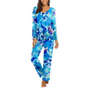 imageEkouaer Womens Pajama Sets V Neck Loungewear Long Sleeve Pj Sets 2 Piece Lounge Sets for Women Soft Sleepwear for All SeasonsArt Flowers