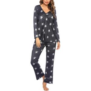 imageEkouaer Womens Pajama Sets V Neck Loungewear Long Sleeve Pj Sets 2 Piece Lounge Sets for Women Soft Sleepwear for All SeasonsDark Gray Stars