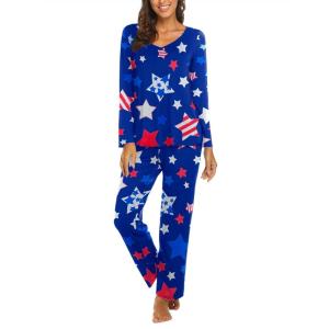 imageEkouaer Womens Pajama Sets V Neck Loungewear Long Sleeve Pj Sets 2 Piece Lounge Sets for Women Soft Sleepwear for All SeasonsFivepointed Star