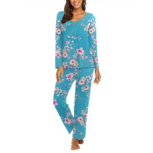 imageEkouaer Womens Pajama Sets V Neck Loungewear Long Sleeve Pj Sets 2 Piece Lounge Sets for Women Soft Sleepwear for All SeasonsFlowerswater Green