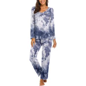 imageEkouaer Womens Pajama Sets V Neck Loungewear Long Sleeve Pj Sets 2 Piece Lounge Sets for Women Soft Sleepwear for All SeasonsGray Tie Dye