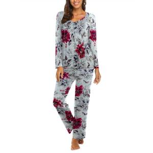 imageEkouaer Womens Pajama Sets V Neck Loungewear Long Sleeve Pj Sets 2 Piece Lounge Sets for Women Soft Sleepwear for All SeasonsInk Flowers