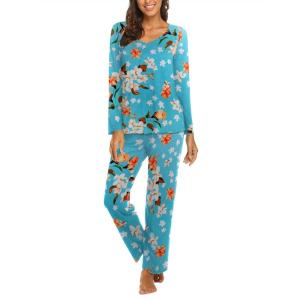 imageEkouaer Womens Pajama Sets V Neck Loungewear Long Sleeve Pj Sets 2 Piece Lounge Sets for Women Soft Sleepwear for All SeasonsLarge Flowers