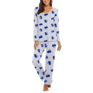 imageEkouaer Womens Pajama Sets V Neck Loungewear Long Sleeve Pj Sets 2 Piece Lounge Sets for Women Soft Sleepwear for All SeasonsLittle Dinosaur
