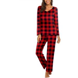 imageEkouaer Womens Pajama Sets V Neck Loungewear Long Sleeve Pj Sets 2 Piece Lounge Sets for Women Soft Sleepwear for All SeasonsMedium Chessboardblack and Red