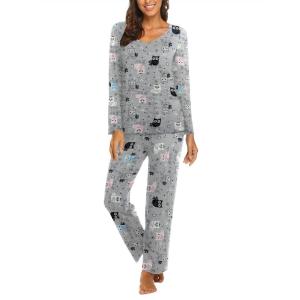 imageEkouaer Womens Pajama Sets V Neck Loungewear Long Sleeve Pj Sets 2 Piece Lounge Sets for Women Soft Sleepwear for All SeasonsOwl Pattern