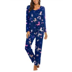 imageEkouaer Womens Pajama Sets V Neck Loungewear Long Sleeve Pj Sets 2 Piece Lounge Sets for Women Soft Sleepwear for All SeasonsUnicorn Rainbow