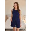imageEkouaer 2 Pack Womens Pajama Set Print Sleepwear Tank Tops and Ruffled Shorts with Pockets Soft Loungewear Sets OutfitsNavy Blue