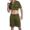 imageEkouaer Silk Satin Matching Pajamas Sets Couple Button Down Nightwear Women ampamp Men Short Sleeve Sleepwear 2 Pieces LoungewearArmy Green