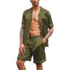 imageEkouaer Silk Satin Matching Pajamas Sets Couple Button Down Nightwear Women ampamp Men Short Sleeve Sleepwear 2 Pieces LoungewearArmy Green