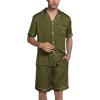 imageEkouaer Silk Satin Matching Pajamas Sets Couple Button Down Nightwear Women ampamp Men Short Sleeve Sleepwear 2 Pieces LoungewearArmy Green