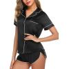 imageEkouaer Silk Satin Matching Pajamas Sets Couple Button Down Nightwear Women ampamp Men Short Sleeve Sleepwear 2 Pieces LoungewearBlack