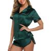 imageEkouaer Silk Satin Matching Pajamas Sets Couple Button Down Nightwear Women ampamp Men Short Sleeve Sleepwear 2 Pieces LoungewearDark Green