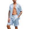 imageEkouaer Silk Satin Matching Pajamas Sets Couple Button Down Nightwear Women ampamp Men Short Sleeve Sleepwear 2 Pieces LoungewearLight Blue