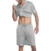 imageEkouaer Silk Satin Matching Pajamas Sets Couple Button Down Nightwear Women ampamp Men Short Sleeve Sleepwear 2 Pieces LoungewearLight Grey