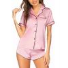 imageEkouaer Silk Satin Matching Pajamas Sets Couple Button Down Nightwear Women ampamp Men Short Sleeve Sleepwear 2 Pieces LoungewearLight Pink