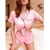 imageEkouaer Silk Satin Matching Pajamas Sets Couple Button Down Nightwear Women ampamp Men Short Sleeve Sleepwear 2 Pieces LoungewearLight Pink