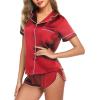 imageEkouaer Silk Satin Matching Pajamas Sets Couple Button Down Nightwear Women ampamp Men Short Sleeve Sleepwear 2 Pieces LoungewearRed