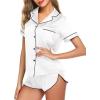 imageEkouaer Silk Satin Matching Pajamas Sets Couple Button Down Nightwear Women ampamp Men Short Sleeve Sleepwear 2 Pieces LoungewearWhite