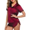 imageEkouaer Silk Satin Matching Pajamas Sets Couple Button Down Nightwear Women ampamp Men Short Sleeve Sleepwear 2 Pieces LoungewearWine Red