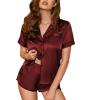 imageEkouaer Silk Satin Matching Pajamas Sets Couple Button Down Nightwear Women ampamp Men Short Sleeve Sleepwear 2 Pieces LoungewearWine Red