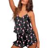 imageEkouaer Satin Pajama Set for Women Silk Pjs for Women Set Camisole Top and Shorts with Ruffle SleepwearBlack Cups