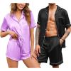 imageEkouaer Silk Satin Matching Pajamas Sets Couple Button Down Nightwear Women ampamp Men Short Sleeve Sleepwear 2 Pieces LoungewearLilac