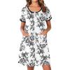 imageEkouaer Zip Up Robes for Women Short Sleeves Zipper House Coat Short Bathrobes Lightweight Nightgown with Pockets S3XLFloral White