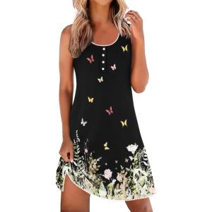 imageEkouaer Tank Nightgowns for Women Sleeveless Night gowns Button down Sleep Shirts Soft Sleep Dress Ladies ChemiseBlack Butterfly