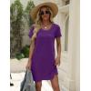 imageEkouaer Womens Nightgown Cotton Nightshirts Short Sleeve Sleep Shirt with Chest Pocket Crewneck Nightdress SXXLPurple