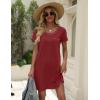 imageEkouaer Womens Nightgown Cotton Nightshirts Short Sleeve Sleep Shirt with Chest Pocket Crewneck Nightdress SXXLWine Red