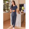 imageEkouaer Womens Pajama Sets Short Sleeve Lounge Sets for Women Printed Jogger Pajama Set 2 Piece Pj Sets With Pockets SXXLNavy Blue Dot