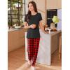 imageEkouaer Womens Pajama Sets Short Sleeve Lounge Sets for Women Printed Jogger Pajama Set 2 Piece Pj Sets With Pockets SXXLRed Lattice