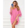 imageEkouaer Womens Sleepshirt Deep V Neck Nightgown Batwing Nightshirt Oversized SleepwearLight Pink