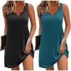 imageEkouaer Nightgowns for Women 2 Pack Tank Night Gown Sleeveless Sleep Shirt V Neck Chemise Soft Night Shirt Ladies Sleep DressBlackBlue Green