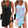 imageEkouaer Nightgowns for Women 2 Pack Tank Night Gown Sleeveless Sleep Shirt V Neck Chemise Soft Night Shirt Ladies Sleep DressBlackBlue Tie Dye