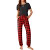 imageEkouaer Womens Pajama Sets Short Sleeve Lounge Sets for Women Printed Jogger Pajama Set 2 Piece Pj Sets With Pockets SXXLRed Lattice