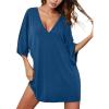 imageEkouaer Womens Sleepshirt Deep V Neck Nightgown Batwing Nightshirt Oversized SleepwearBlue1