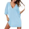 imageEkouaer Womens Sleepshirt Deep V Neck Nightgown Batwing Nightshirt Oversized SleepwearLight Blue